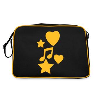 Note mit Herzen und Sternen - Retro Tasche - Schwarz/Gold - Hinten