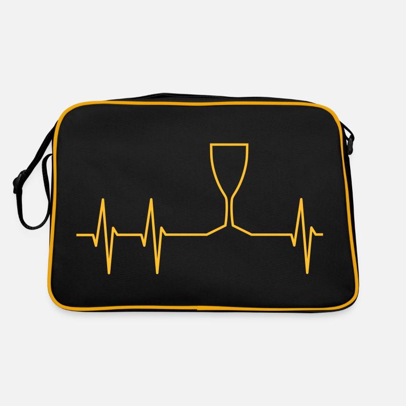 EKG und Weinglas - Retro Tasche - Schwarz/Gold