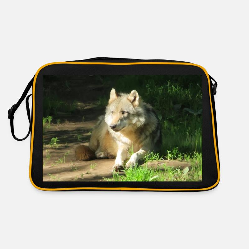 Einsamer Wolf - Ölgemälde - Retro Tasche - Schwarz/Gold