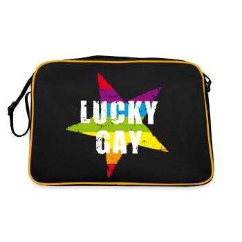 LUCKY GAY - pride - LGBTQ - used look - Stern - Retro Bag - black/gold - Back