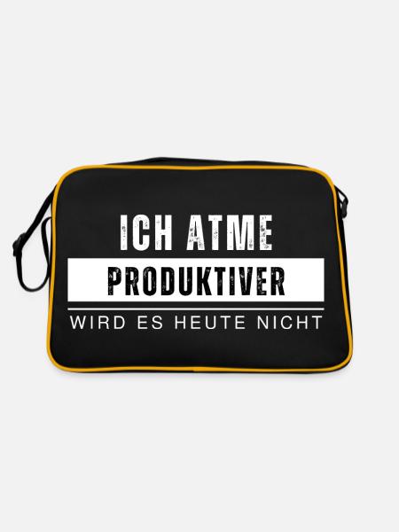 Ich atme produktiver wird es nicht Lustiger Spruch - Retro Tasche - Schwarz/Gold - Hinten