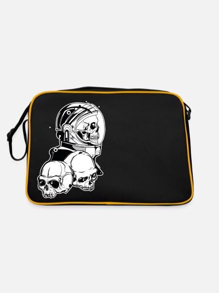 Skull Astronaut // Spaceman // Illustration - Retro Tasche - Schwarz/Gold - Hinten