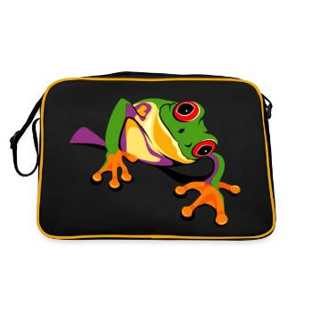Frosch Regenwald comic frog Umweltschutz - Retro Tasche - Schwarz/Gold - Hinten