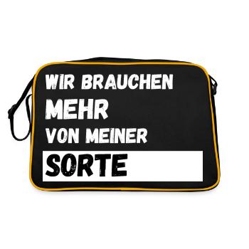 Wir brauchen mehr von meiner Sorte Lustiger Spruch - Retro Tasche - Schwarz/Gold - Hinten