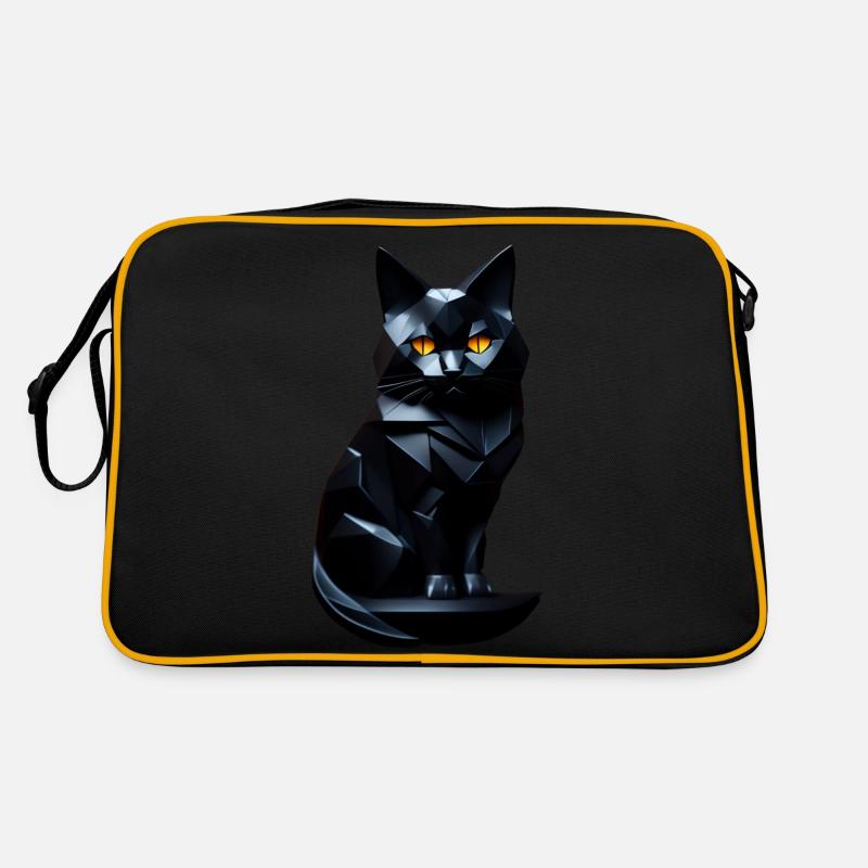 Black cat origami front - Retro Bag - black/gold