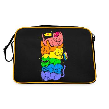 Cat Stack Rainbow Gay Pride Cute LGBT Animal Pet - Retro Bag - black/gold - Back