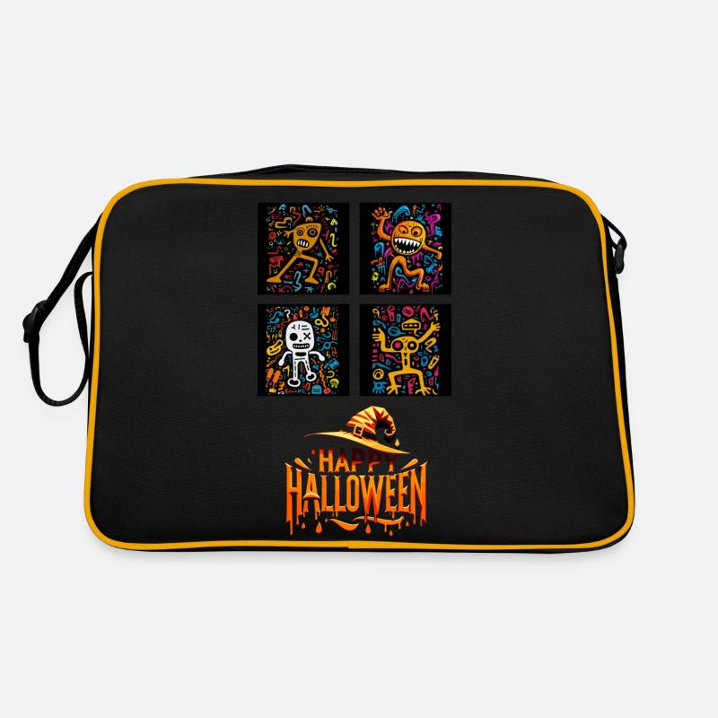 Night’s Dance : Figurines d’Halloween dans le style Pop Art. - Sac Retro - noir/or