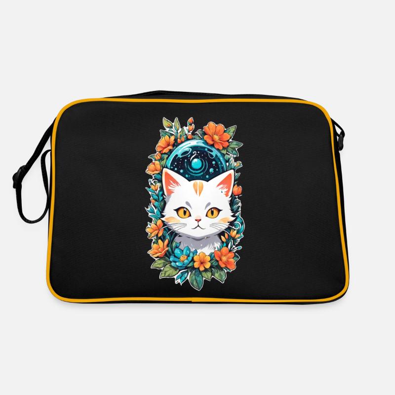 chat et fleur aquarelle Sac Retro
