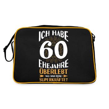 Ehe Diamantene Hochzeit 60 Jahre Verheiratet Hochz - Retro Tasche - Schwarz/Gold - Hinten