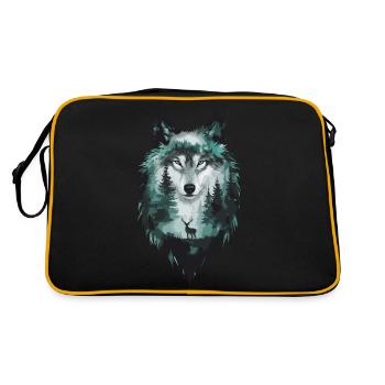 Majestätischer Wolf und Hirsch Natur Kunst - Retro Tasche - Schwarz/Gold - Hinten