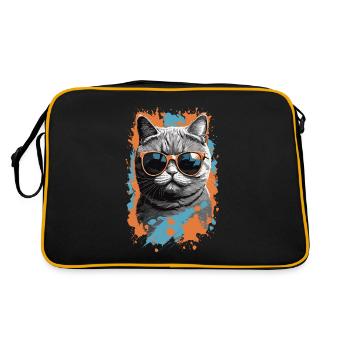 Britische Kurzhaar Katze Cooles Katzen Design - Retro Tasche - Schwarz/Gold - Hinten