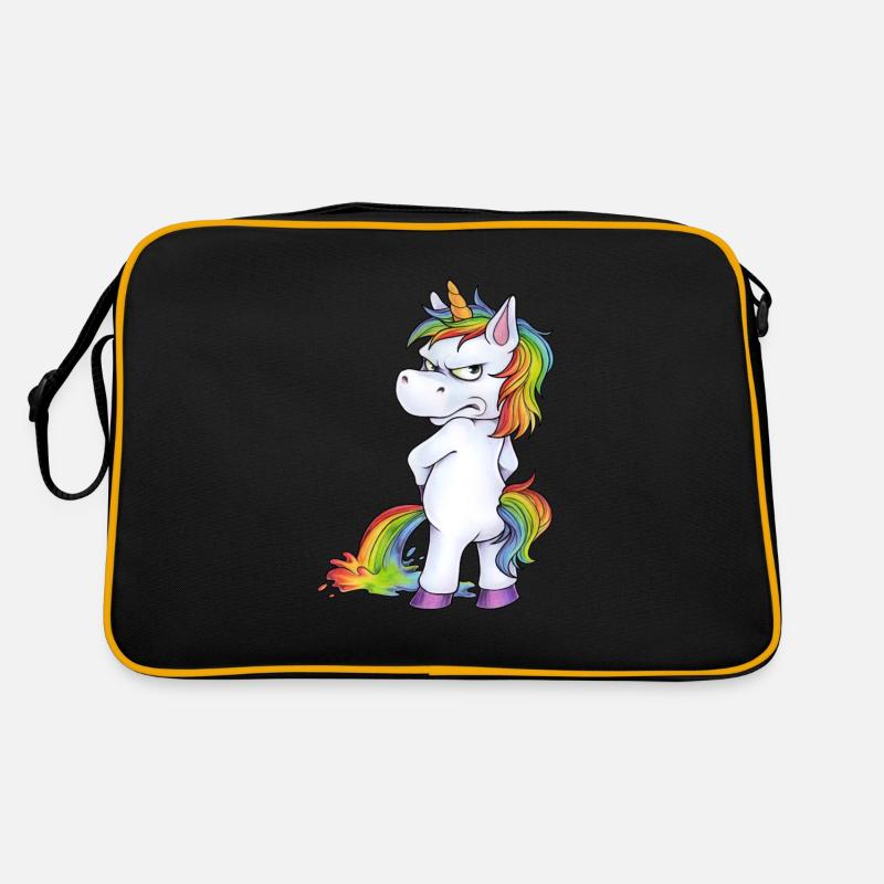 Witziges Einhorn beim Pinkeln mit pissigem Blick - Retro Tasche - Schwarz/Gold