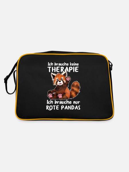 Ich brauche keine Therapie, nur Rote Pandas - Retro Tasche - Schwarz/Gold - Hinten