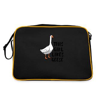 Mädchen mag Gänse Wildtiere Tiere Natur Gans - Retro Tasche - Schwarz/Gold - Hinten
