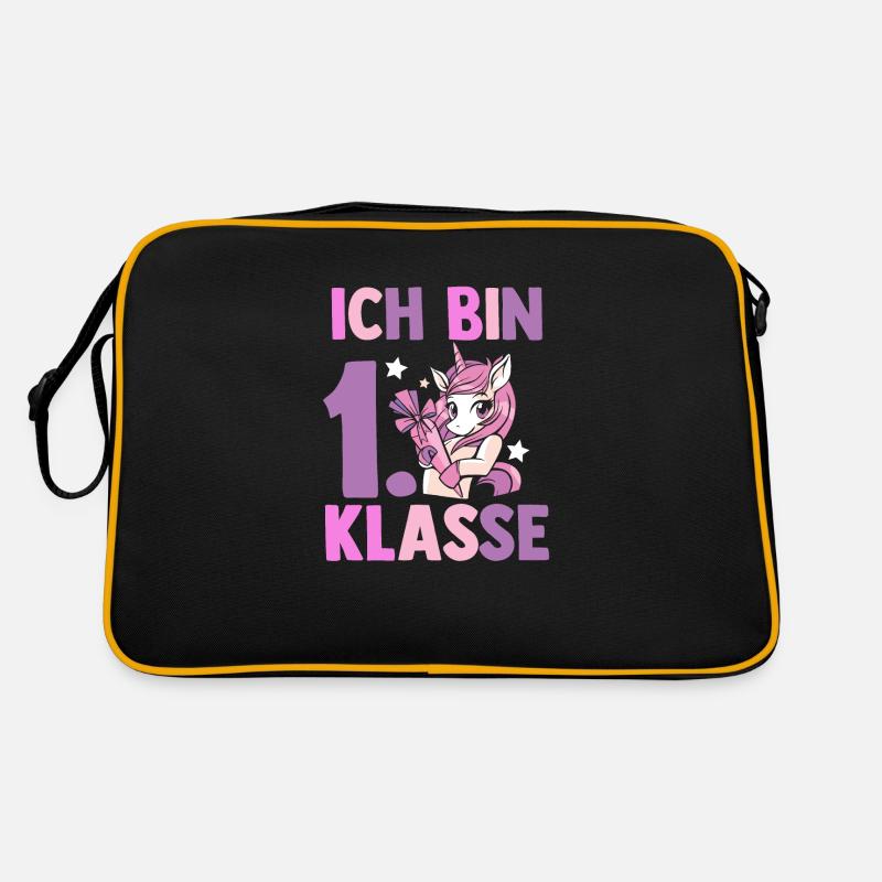 Einhorn Erste Klasse Schulkind Schulbeginn Einschu - Retro Tasche - Schwarz/Gold