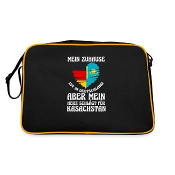 Kasachen Deutschland Kasachstan - Retro Tasche - Schwarz/Gold - Hinten