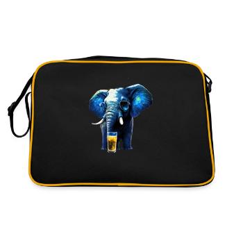 Cooler blauer Elefant mit Bier und Sonnenbrille - Retro Tasche - Schwarz/Gold - Hinten