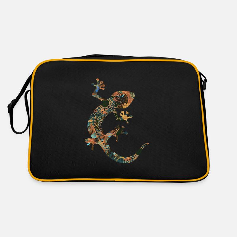 Gecko Silhouette - Ethno Style 3 - Retro Tasche - Schwarz/Gold