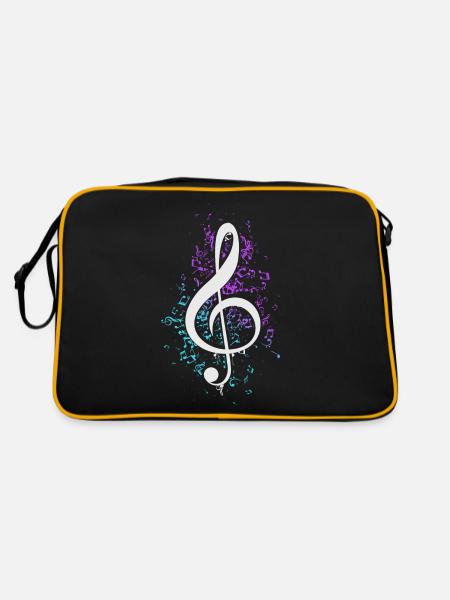 Bunter Violinschlüssel Musiknoten Musiker - Retro Tasche - Schwarz/Gold - Hinten