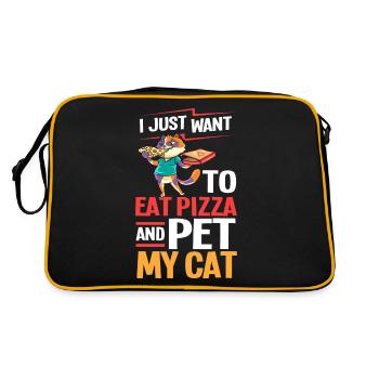 Pizza Katze Essen Pizzeria Italienisch Kätzchen - Retro Tasche - Schwarz/Gold - Hinten