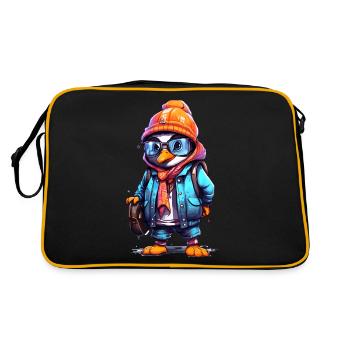Cute Penguin Cartoon - Retro Bag - black/gold - Back