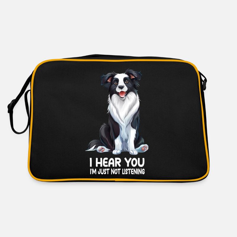Border Collie - Retro Tasche - Schwarz/Gold