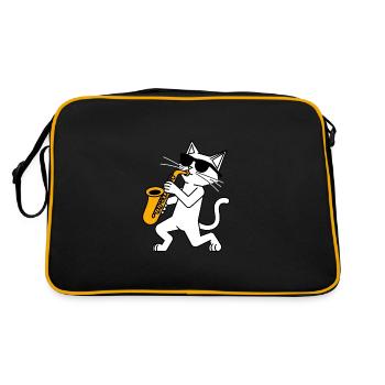 Drôle de chat avec lunettes de soleil et saxophone - Sac Retro - noir/or - Dos