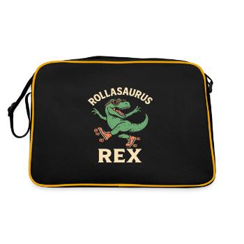 Dinosaurier mit Sonnenbrille fährt Rollschuhe - Retro Tasche - Schwarz/Gold - Hinten