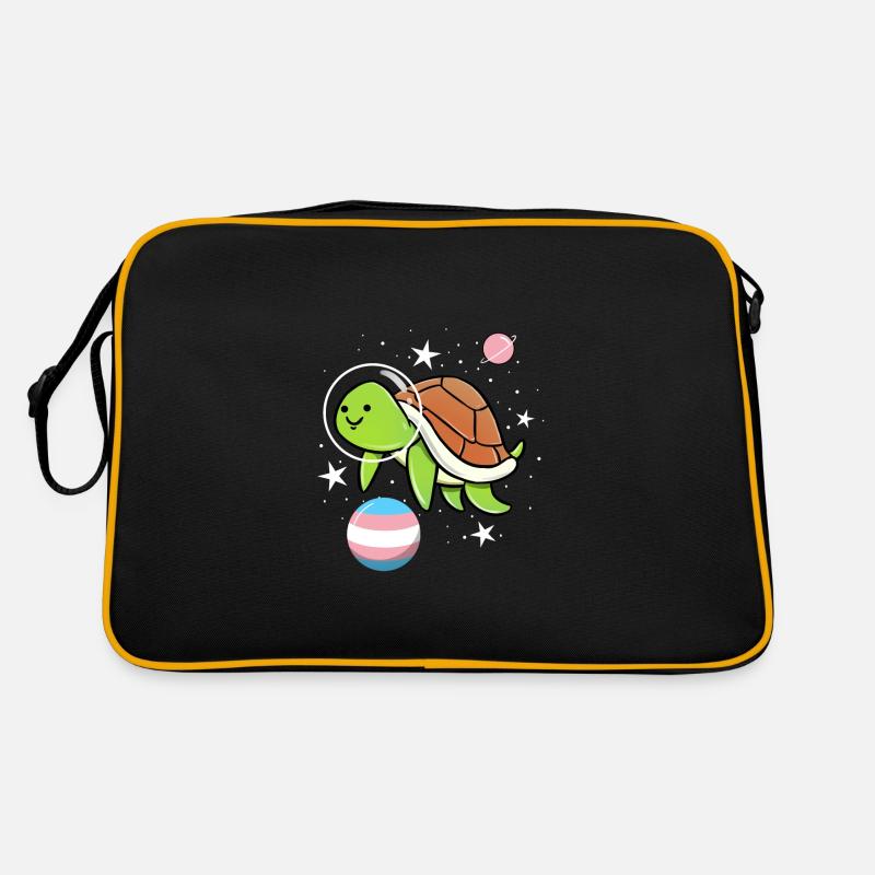 Schildkröte Astronaut Trans Pride - Retro Tasche - Schwarz/Gold