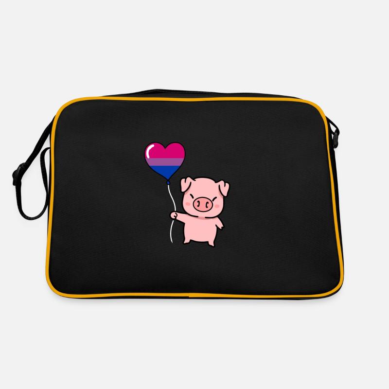 Schwein Herzballon Bisexual Pride - Retro Tasche - Schwarz/Gold