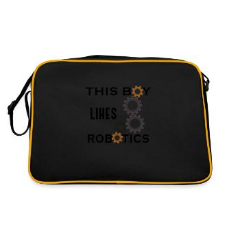 Junge mag Robotik Ironisches Zitat Robotertechnik - Retro Tasche - Schwarz/Gold - Hinten