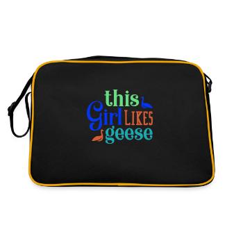 Mädchen mag Gänse Natur Wildtiere Nette Gans - Retro Tasche - Schwarz/Gold - Hinten