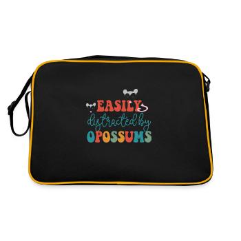 Ablenkt von Opossums, Wildtieren, Tieren, Natur - Retro Tasche - Schwarz/Gold - Hinten