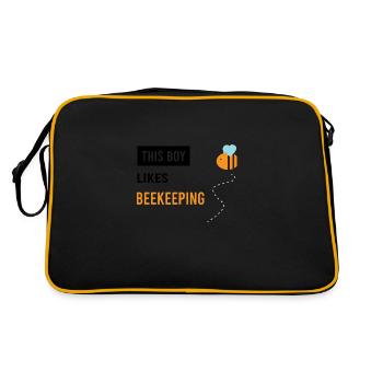 Junge mag Bienenzucht, Honig, Wildbienen - Retro Tasche - Schwarz/Gold - Hinten
