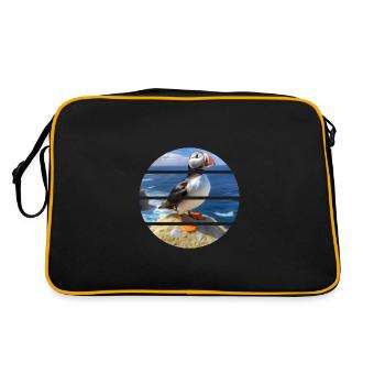 Puffin on a cliff - Retro Bag - black/gold - Back