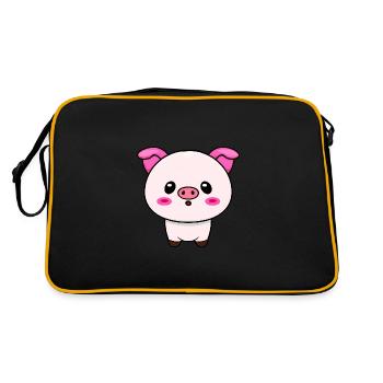Süßes Kawaii Schwein - Charmantes Design - Retro Tasche - Schwarz/Gold - Hinten