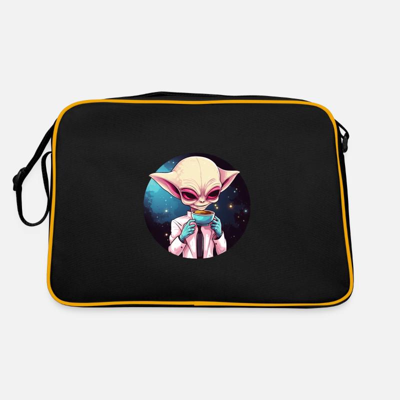 Alien Außerirdischer Kaffee Weltraum Sunset - Retro Tasche - Schwarz/Gold
