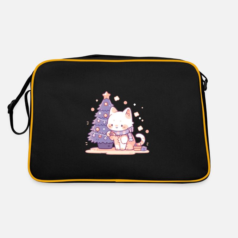 Kitten decorating Christmas tree Retro Bag