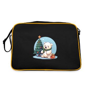 Weihnachtseisbär am Tannenbaum: Winterlicher Sonne - Retro Tasche - Schwarz/Gold - Hinten