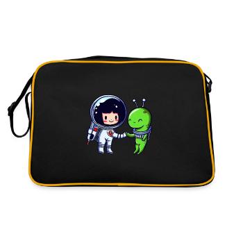 Salutation dans l’espace : poignée de main d’un extraterrestre et d’un astronaute - Sac Retro - noir/or - Dos