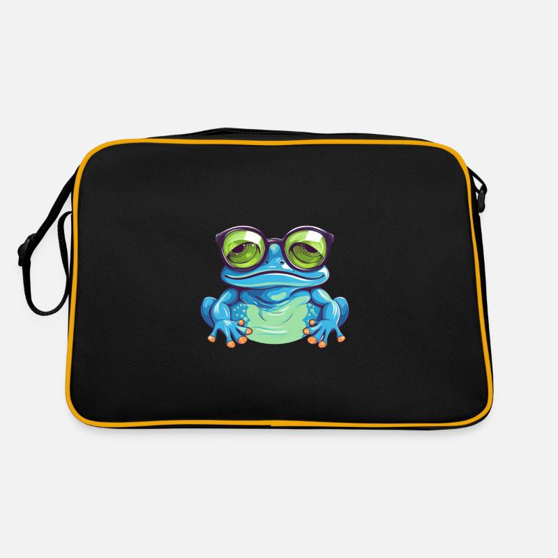 Mignonne grenouille avec des lunettes – Nerdy - Sac Retro - noir/or