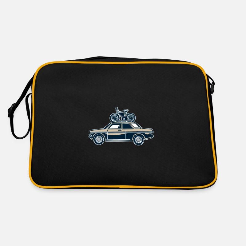 Auto mit Fahrrad Reise - Retro Tasche - Schwarz/Gold
