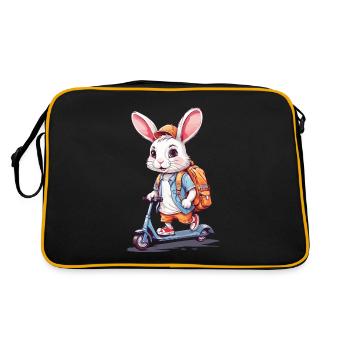 Funny School Beginner Bunny on Scooter Design - Retro Bag - black/gold - Back