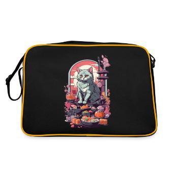 Retro Katze Sushi Sashimi Ukiyo-E Kunststil - Retro Tasche - Schwarz/Gold - Hinten