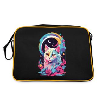 Magische Pastell Goth Katze bei Nacht mit Rosen - Retro Tasche - Schwarz/Gold - Hinten