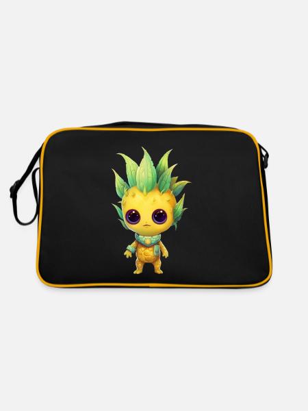 Alien Ananas Fusion: Punk-Frisur Außerirdischer - Retro Tasche - Schwarz/Gold