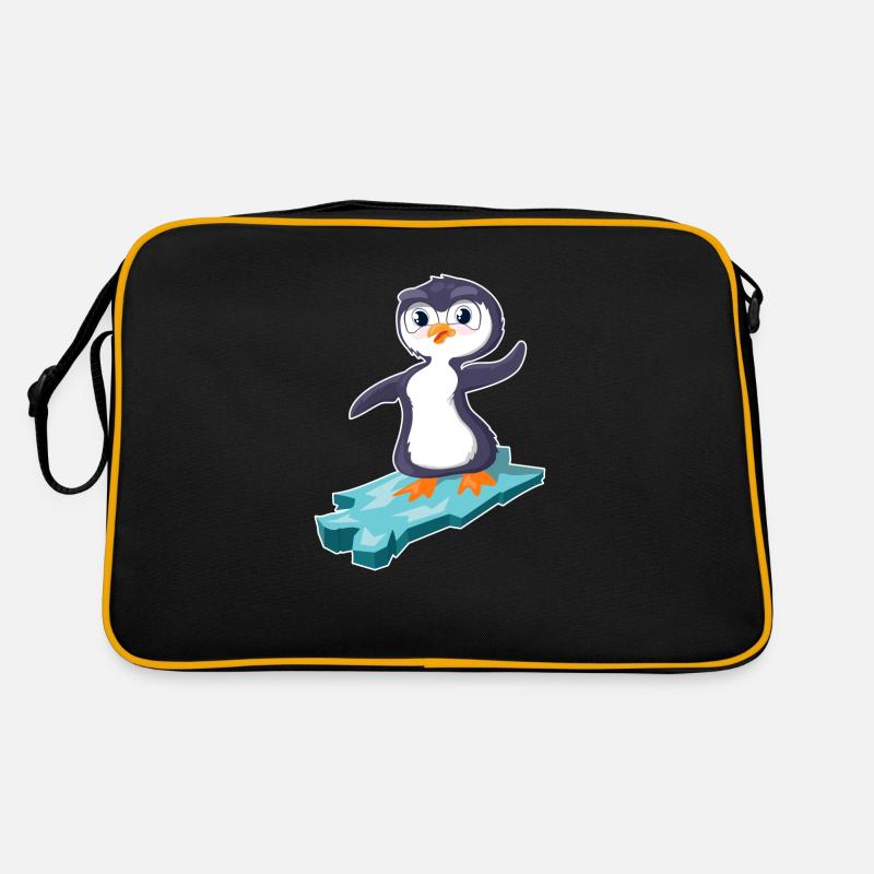 Pinguin surft auf einer Eisscholle - Retro Tasche - Schwarz/Gold