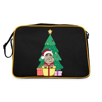 Pferd vor Weihnachtsbaum mit Weihnachtsmütze Merry - Retro Tasche - Schwarz/Gold - Hinten