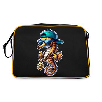 Seepferd Seepferdchen - Retro Tasche - Schwarz/Gold - Hinten
