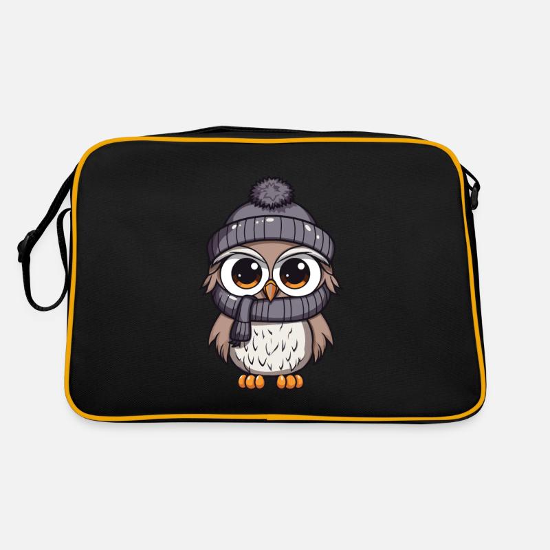 Eule Winter Comic - Retro Tasche - Schwarz/Gold